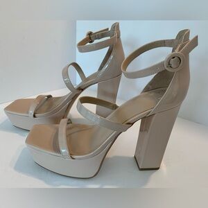Marc Fisher Frita Platform Heels Nude Ankle Strap Size 10 Square Toe